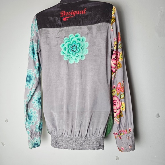 Desigual Colorful Bird Floral Print Button Up Shirt Blouse Bohemian Women XS - Picture 2 of 16